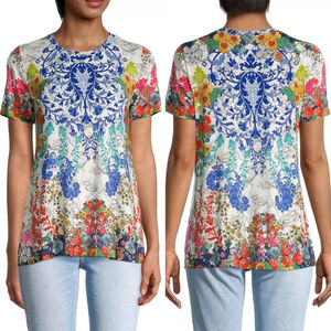 Johnny Was Large Shellinay Favorite Shirt Crew Swing Shirt T-Shirt Tee Floral